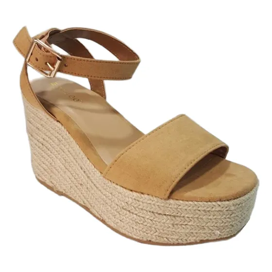 Sandalia Marron Tan Nobuck Suela Corrida Yute Importada 