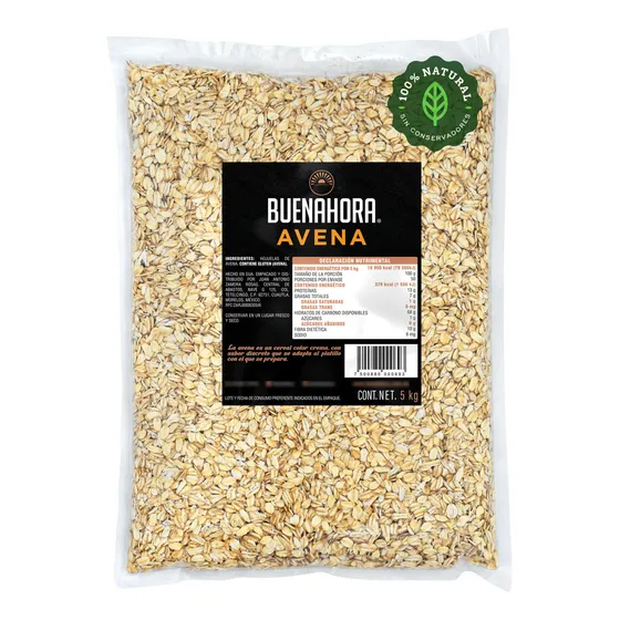 Avena En Hojuelas Buenahora 5kg  Alta En Fibra Sin Azúcar Añadida Ideal Para Desayunos Saludables Energía Duradera Mejorar Digestión Reducir Colesterol Y Preparar Batidos O Galletas  Rolled Oats