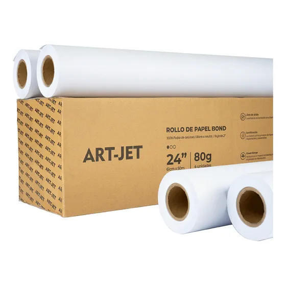 Rollo Papel Bond Plotter Art-jet 61cm X 50m 80gr Pack 4 Uni. Color Blanco
