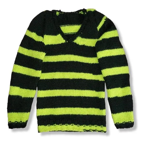 Buzo De Lana Artesanal Tejido A Mano Color Negro Y Amarillo