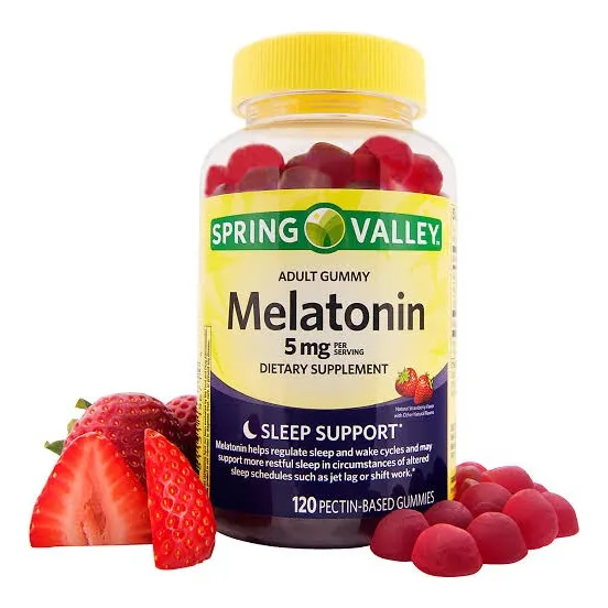 Melatonina Spring Valley 5 mg en caramelos, con 120 gomitas. Sabor a fresa