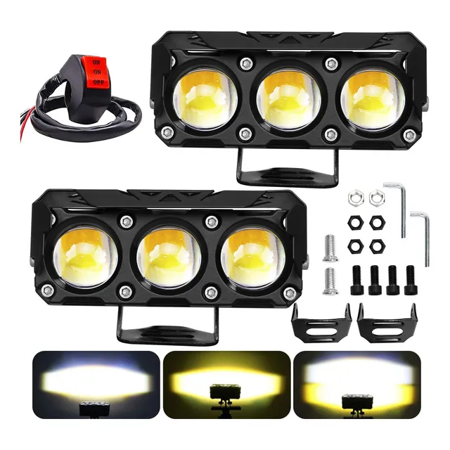 Par Faros De Lupa Led Luz Tres Color De Moto Auto 28000 Lm