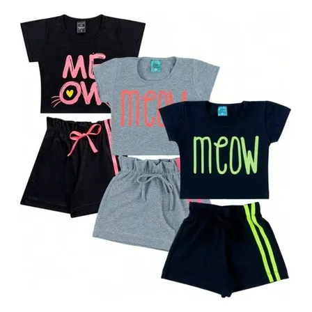 3 Conjuntos Em Algodão Estampado Verão Shorts E Camiseta