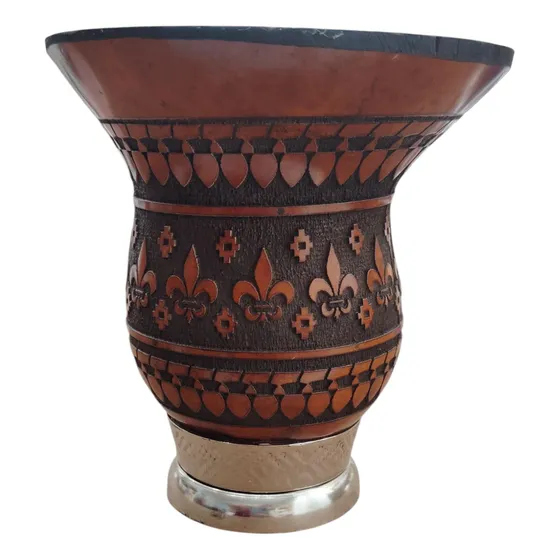 Mate Porongo Copita Labrada Marrón Oscuro Tallado