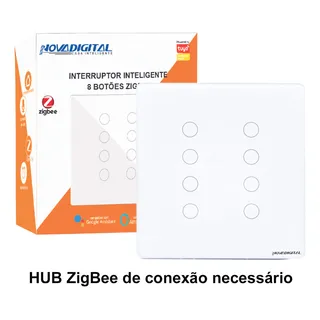 Interruptor Inteligente Zigbee Novadigital 8 Teclas Botões Touch Compatível Com Tuya E Smart Life Comando De Voz Alexa Ou Google Assistente Branco