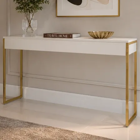 Aparado Sala Home Office Industrial Dourado 137x40 Off White Branco