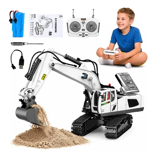 Excavadora Teledirigida Para Niños De 3 A 12 Años – 2.4GHz Con Luz, Pala Metálica Y 2 Baterías Recargables – Juguete RC