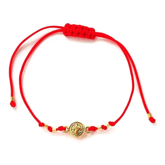 Pulsera San Benito Enchapado Oro 18k Cordón Rojo