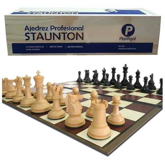Ajedrez Staunton Super Plomado Tablero Caja Madera Plastigal