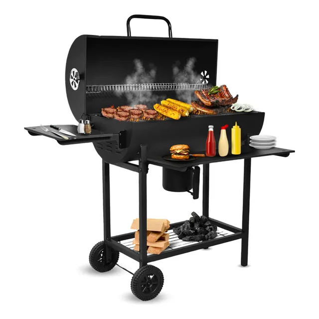 Asador Carbon Ahumador Parrilla 70cm Mesa Frontal + Cenicero Color Negro