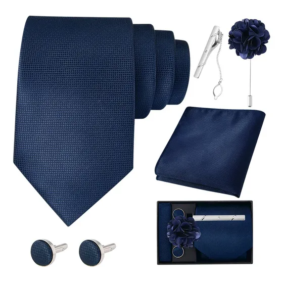 Set Corbata, Pañuelo Seda, Gemelos, Clip Hombre Caja Regalo