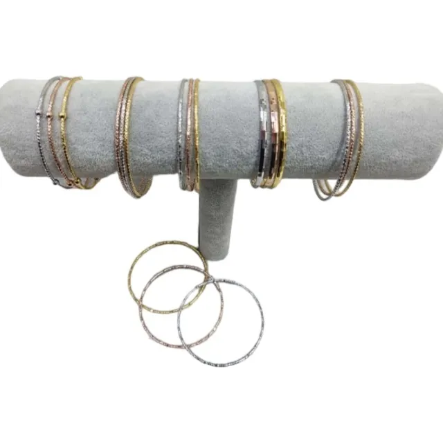 Set 3 Pulseras Ajustables De Acero Color Plata