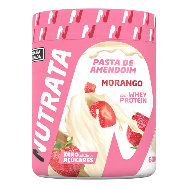 Pasta De Amendoim Com Whey Protein Nutrata Pote 600g Sabor Morango