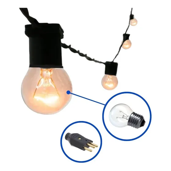 Varal De Luzes Gambiarra 10 Mts 20 Lamp A Cada 50cm Inclusas