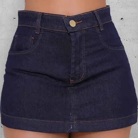 Short Saia Jeans Feminino Cintura Alta Com Lycra Stillger