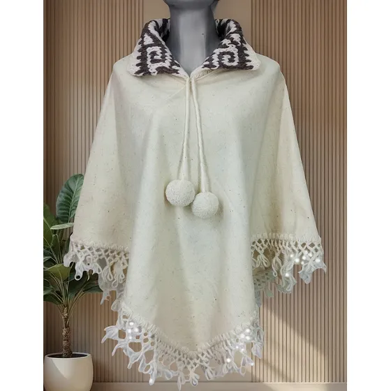Capa Suéter Abrigo Kimono De Lana Beige De Mujer