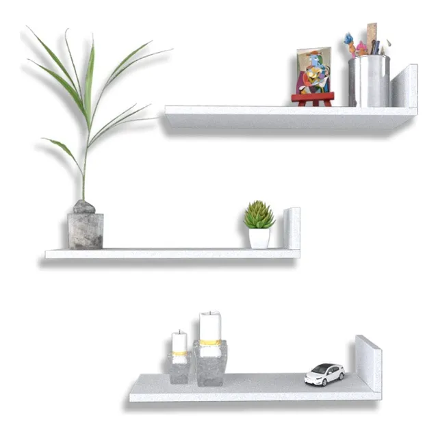 Repisas Flotantes, Estantes Modernos En L, Conjunto De Tres Color Blanco