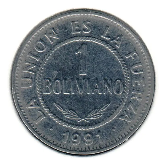 * Bolivia. 1 Boliviano De 1991. Acero. Km # 205