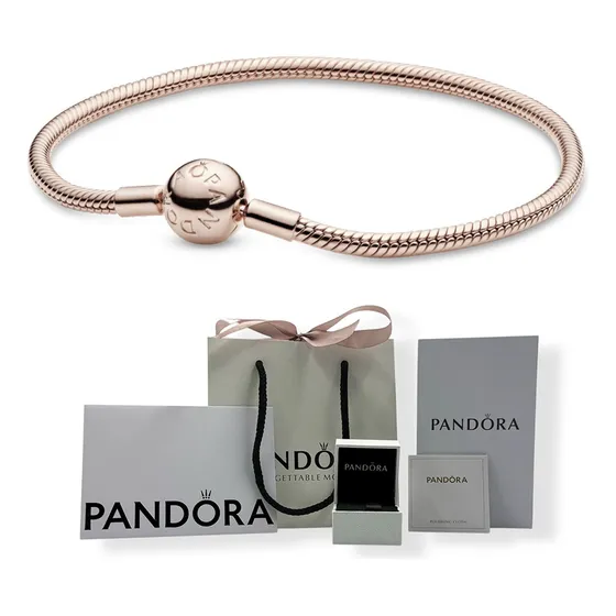 Brazalete Pandora Serpiente Baño Oro Rosa, Cierre Redondo,og Plateado 19 Cm