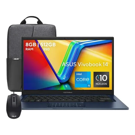 Laptop Asus Vivobook X1404 14 Ci5-13 8gb 512gb Ssd + Mochila Y Mouse Core I5 Azul
