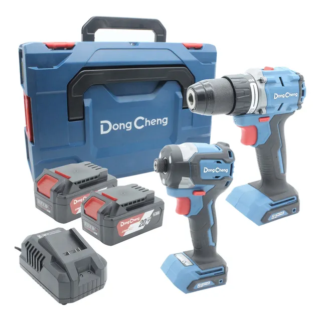 Kit Rotomartillo 1/2 Pulg. + Atornillador de Impacto 1/4 DongCheng Brushless con 2 Baterías, Cargador y Maletín para perforar concreto, metal y montar estructuras pesadas