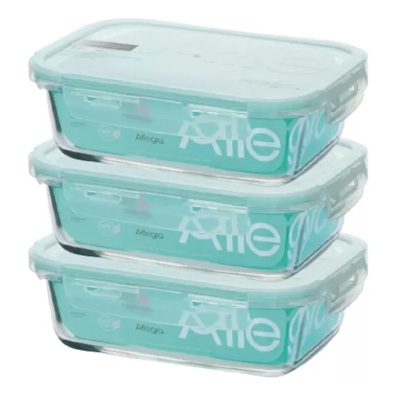 Pack 3 Taper Tupper Hermético Vidrio Comida 1.500ml Allegra Color Transparente