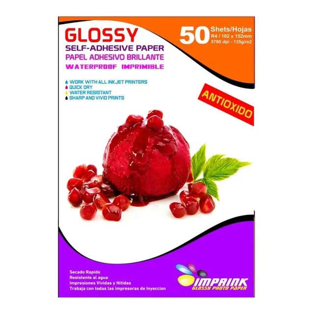 Papel Adhesivo Glossy Antioxido R4 10x15 50 Hojas Imprink