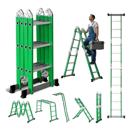 Escada Articulada 4x3 De Alumínio 12 Degraus Multifuncional Verde