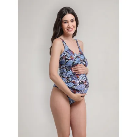 Traje De Baño Embarazada Estampado Azul
