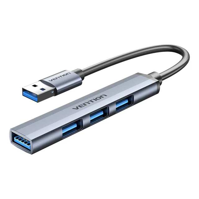 Mini Hub Usb 3.0 Vention - Multipuerto 4 En 1 - 4 Puertos Usb 3.0 - Carcasa Aluminio - 5gbs - 0.15 Metros - Premium Portatil - Teclado / Disco Rigido / Mouse Pendrive Impresora / Pc / Macbook - Ckohb
