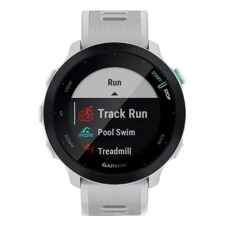 Smartwatch Garmin Forerunner 55, Tela Lcd Mip 1.04 , Caixa Polímero 42mm, Pulseira Silicone Branca White Preto