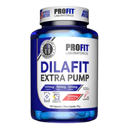 Dilafit Extra Pump 120 Capsulas Profit Labs 1000mg Beta Alanina 1000mg Arginina 300mg Cafeína 200mg Cálcio Sem Sabor