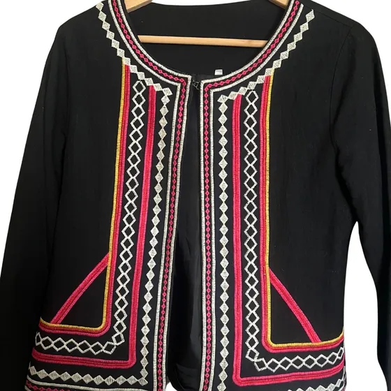 Blazer Negro Tejido Rosado Talla M