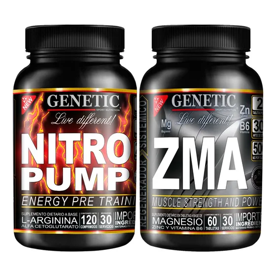 Nitro Pump Oxido Nítrico Arginina Zma Magnesio Zinc Genetic