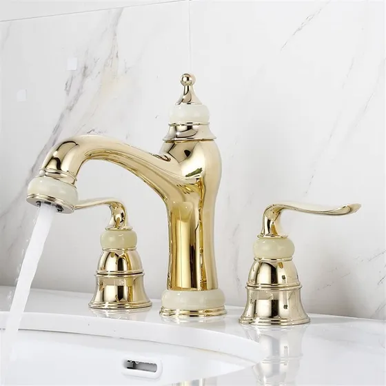 Grifo Omoons Mezclador Lavabo Baño Oro Jade Fregadero 3 Agua