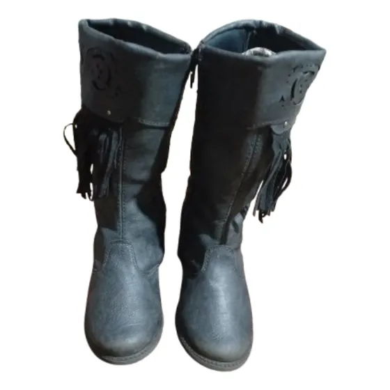 Botitas Para Niña Nuevas Gris Oscuro C/flecos N° 31