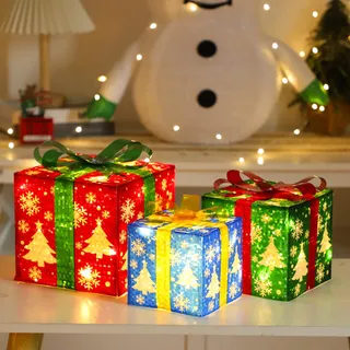 Caja De Regalo Iluminada Para Decoración Navideña, 3 Unidade Caja De Regalo Iluminada Para Decoración Navideña, 3 Unidade