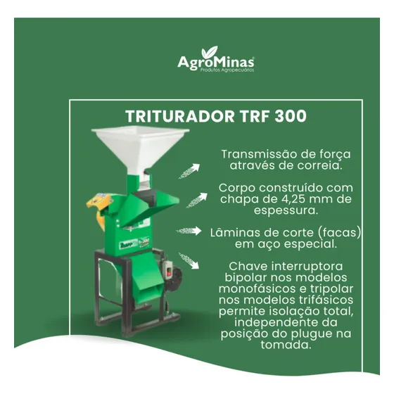 Trituradora de forraje Monof Trf-300 de 3 cv. Trapo Weg 127/220 V