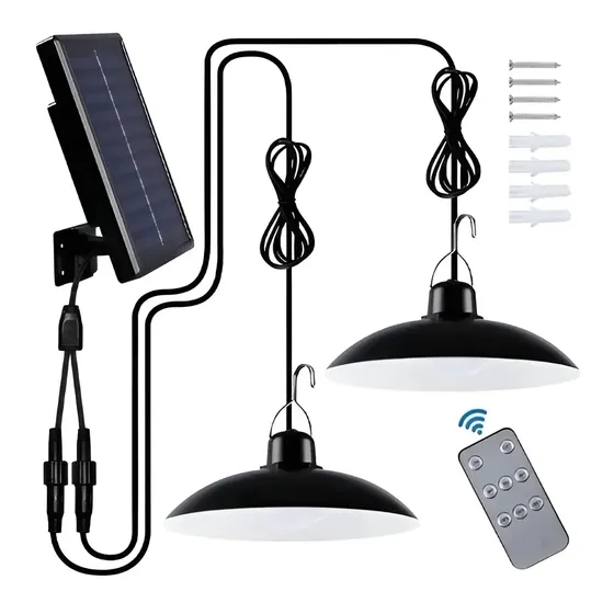 Lampara Solar Doble Colgante 240w + Panel Solar + Control Xl Estructura Negro | Cuotas sin interés