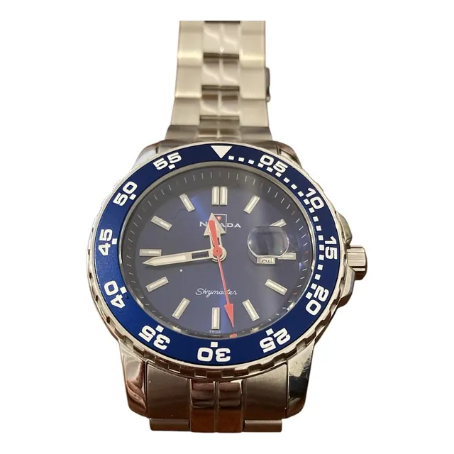 Reloj Nivada Original Correa Metálica Bisel Azul Dama
