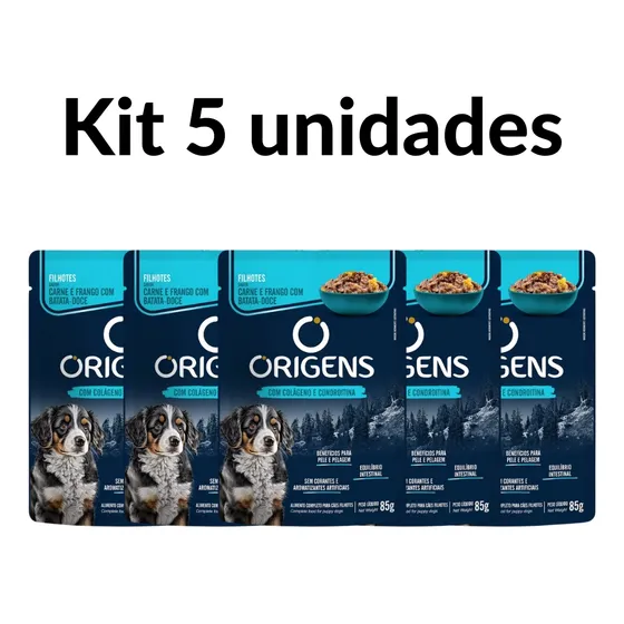 Kit 5un Sachê Origens Cães Filhotes Sabor Carne 85g