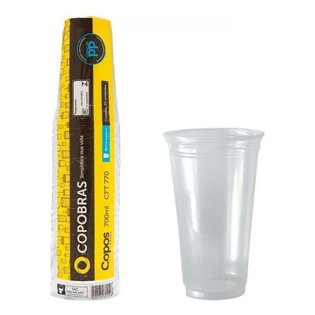 Vaso desechable transparente y liso Copobrás, 700 ml, 25 unidades