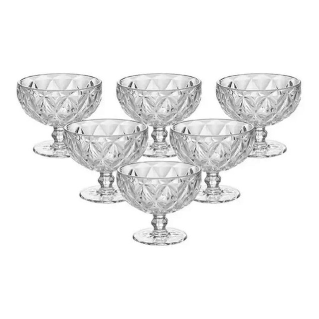 Jogo 6 Taças De Sobremesas Diamond Vidro Transparente 360ml Jogo 6 Taças De Sobremesas Diamond Vidro Transparente 360ml