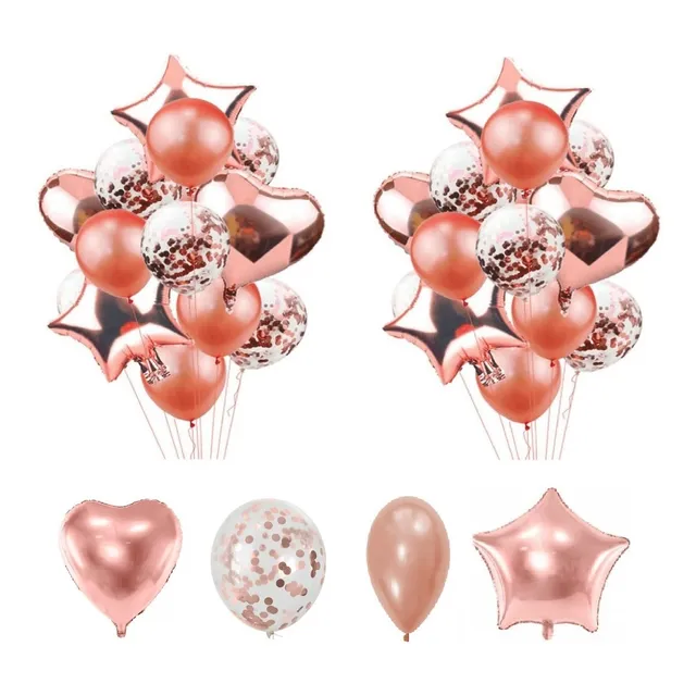 Set Globos Metalizados Confeti Rosa Oro Gold  X 28 Unidades