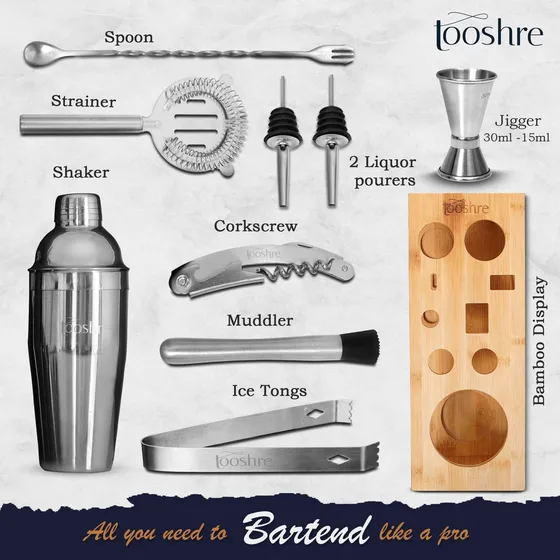 Coctelera 10 Pieza Kit Mezclador Bebida Soporte Este