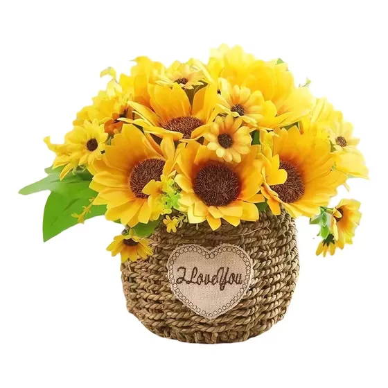 Arreglo De Girasoles Artificiales Con Maceta Y Follaje.