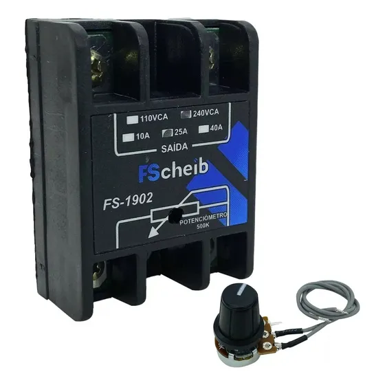 Rele Estado Solido 25a C/ Potenciômetro Dimmer 90 A 220VCA 220V