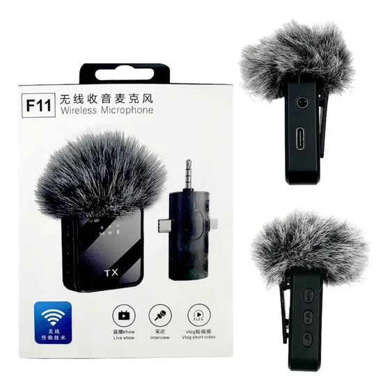 Micrófono Para Celular Inalámbrico De Solapa Tx F11 Color Negro