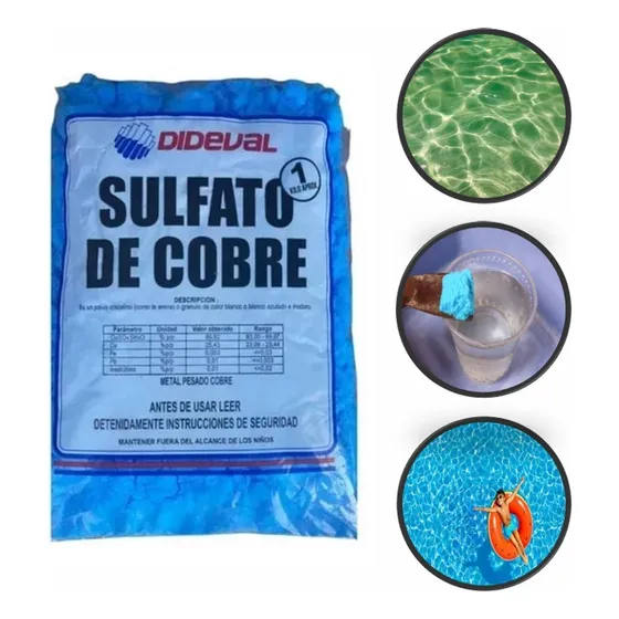 Sulfato De Cobre Limpiador Desinfectante Anti Algas Para Piscinas Y Piletas 1 Kg Alguicida Dideval
