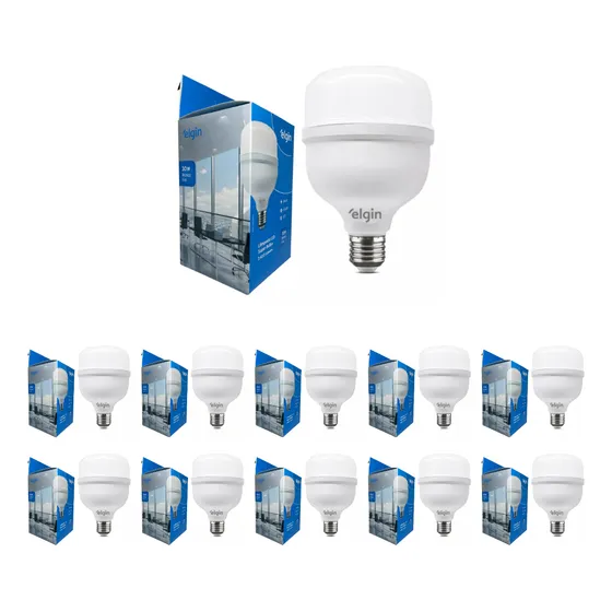 Kit 10 Lâmpada Bulbo Led 30w Bivolt 6500k E27 - Elgin